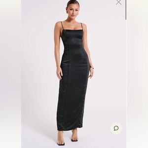 New- MESHKI Chrisley Satin Maxi Dress With Split - Black
Size small